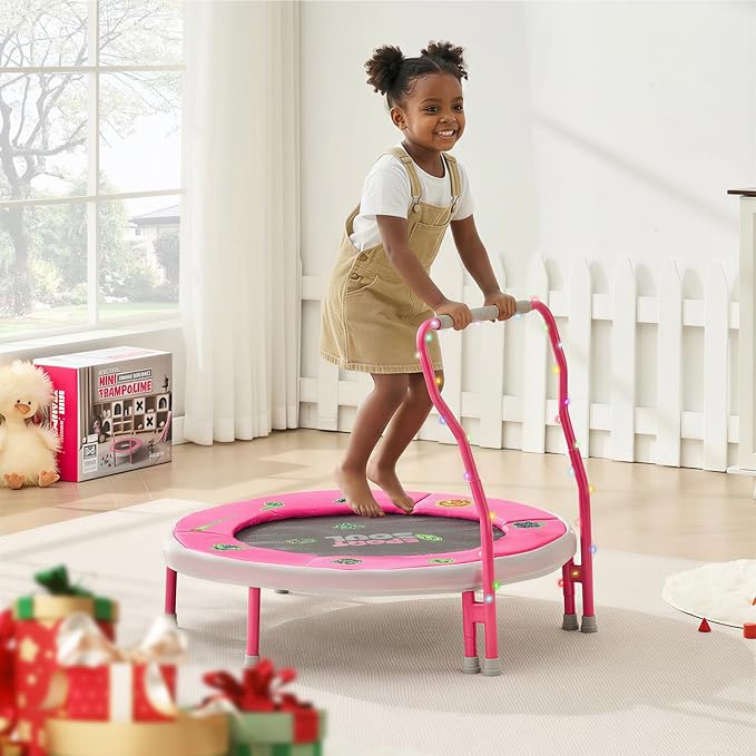 SPORTSOUL Mini Trampoline for Kids 3-6 with Super Safe Foam Handle Bar, 3ft Toddler Trampoline Indoor with No-Gap Cover for Indoor and Outdoor