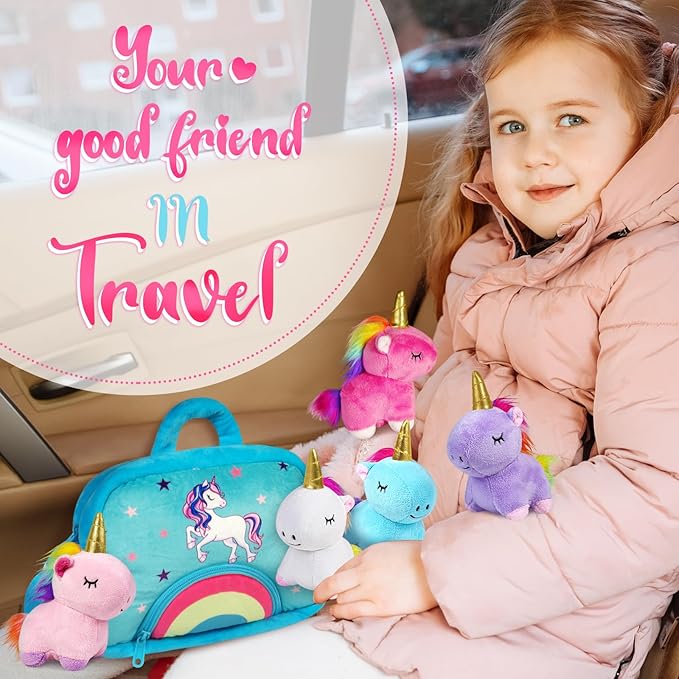 KMUYSL Toys for Ages 3 4 5 6 7 8+ Years - Plush Mommy Stuffed Animal with 4 Babies in Her Tummy, Soft Plush Toys Set, Christmas Birthday Gifts for Girls Boys Baby, Toddler, Kids (Unicorn Toys)