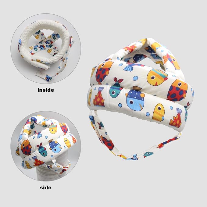 Baby Head Protector Baby Helmet for Crawling Walking, No Bumps Safety Head Adjustable Protective Cap for Walking, Playing (Fish)