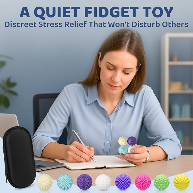 Magnetic Sensory Fidget Balls – 8-Pack Silicone Weighted Stress Relief Toys for Adults & Teens – Quiet, Textured Magnet Fidgets for ADHD, Autism & Anxiety – Gift for Desk, Travel & Office