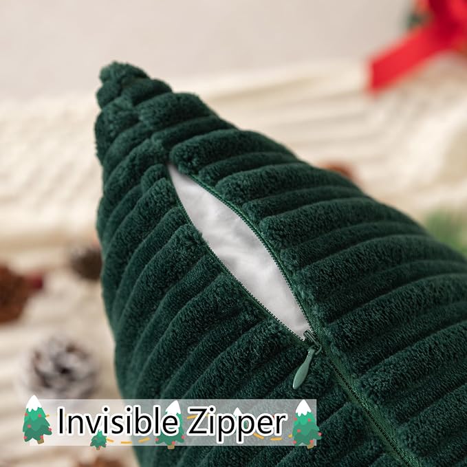 UGASA 14x36 Inch Christmas Pillow Cover Pack of 1 Soft Boho Stripe Corduroy Large Long Rectangle Lumbar Cushion Case Decorative Pilowcase for Bed, Couch, Sofa, Bedroom, Living Room, Dark Green