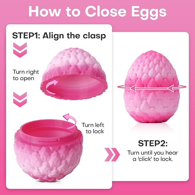 FYEFKJSA 3D Printed Dragon Eggs with Dragon Inside - 12Inch ,Articulated Fidget 3D Printed Animals, Interesting Decorative Gift, Easter Basket Essentials Stuffers (Cherry Blossom)