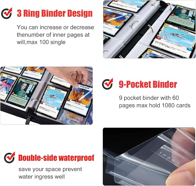 Card Binder for Star Wars Trading Cards,9 Pocket with 60 Sleeves up to 1080 Cards,Waterproof Card Storage Book,Star Wars Cards Display Case