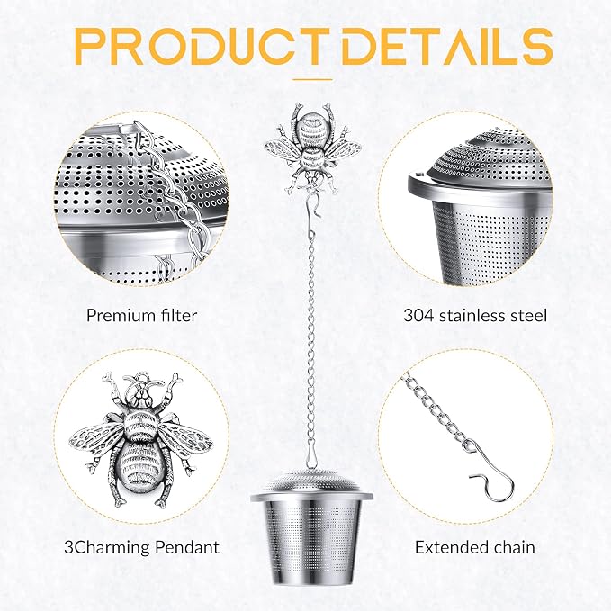 3 Sets Tea Infusers Steeper for Loose Leaf Tea Holder Stainless Steel Tea Ball Mesh Strainer Filters with Drip Trays and Pendant(Insects Style)