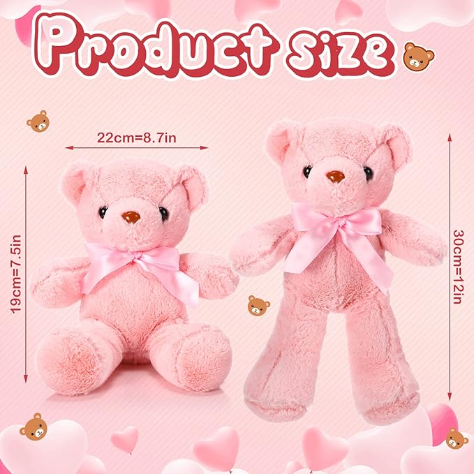 Aoriher 6 Pcs Bear Stuffed Animal Bulk Baby Shower Bear Plush Toys Soft Cute Sleeping and Playing Decorations for Kids Back to School Gift Baby Shower Birthday Party Favor(Beige, Brown, Pink)