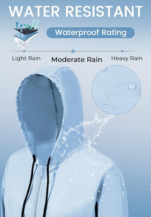 Zando Lightweight Rain Jacket Women Packable Waterproof Raincoat with Hood | Windbreaker Jacket Women, Light Raincoats for Drizzle, Rain Coats for Travel, Hiking and Commute