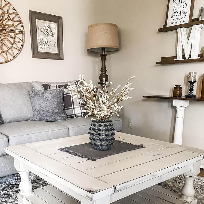 Rustic Farmhouse Vase, Boho Smoky Black Vase for Pampas Grass Small Textured Knotted Vases for Flowers Decorative Cement Floral Vases for Home Decor, Living Room, Dining Table
