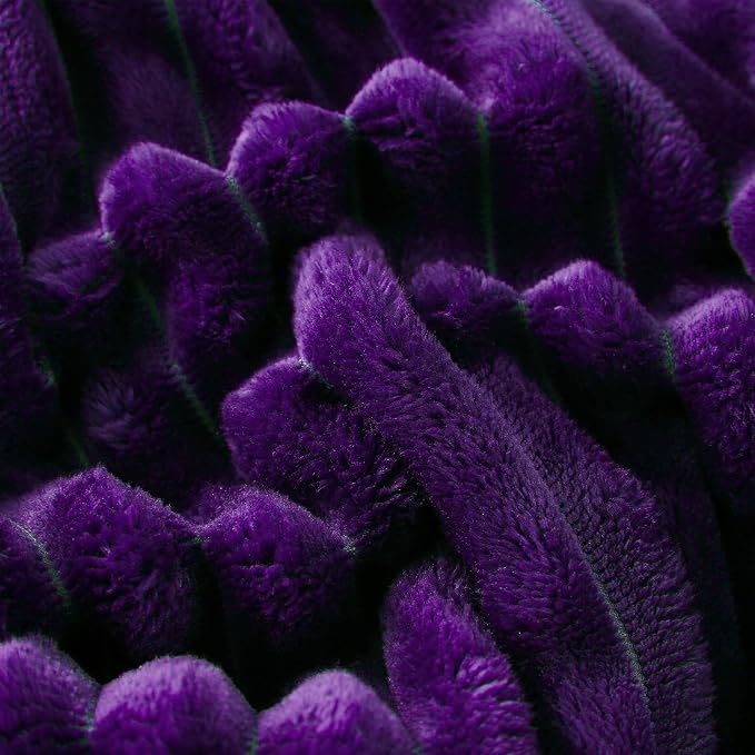 Purple Sherpa Fleece Throw Blanket 60”×80”for Couch Sofa Bed | Double Side Soft Fuzzy Cozy Plush Thick Flannel Blanket with Striped Design Gift for Adults,Woman