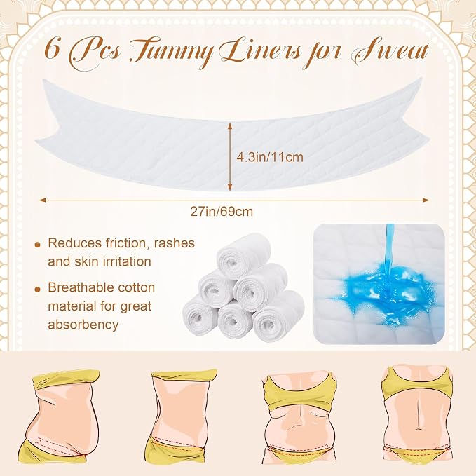 6 Pcs Cotton Tummy Liners for Skin Folds, Under Belly Sweat Liners for Sweat Rash, Cloth for Sweat Absorbing