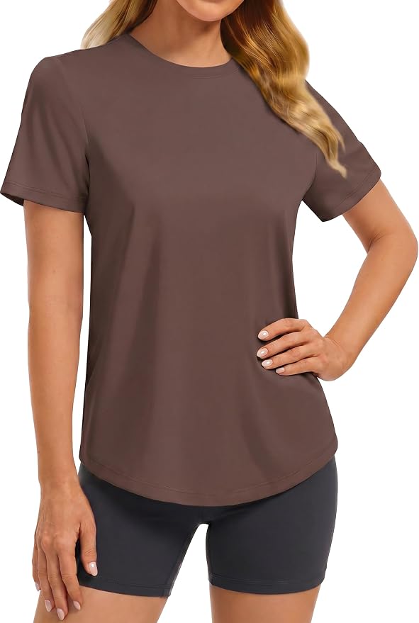 PINSPARK Soft Workout Tops for Women UPF 50+ Sun Protection Shirt Quick Dry Athletic Running Hiking Travel Basic Tee Shirts