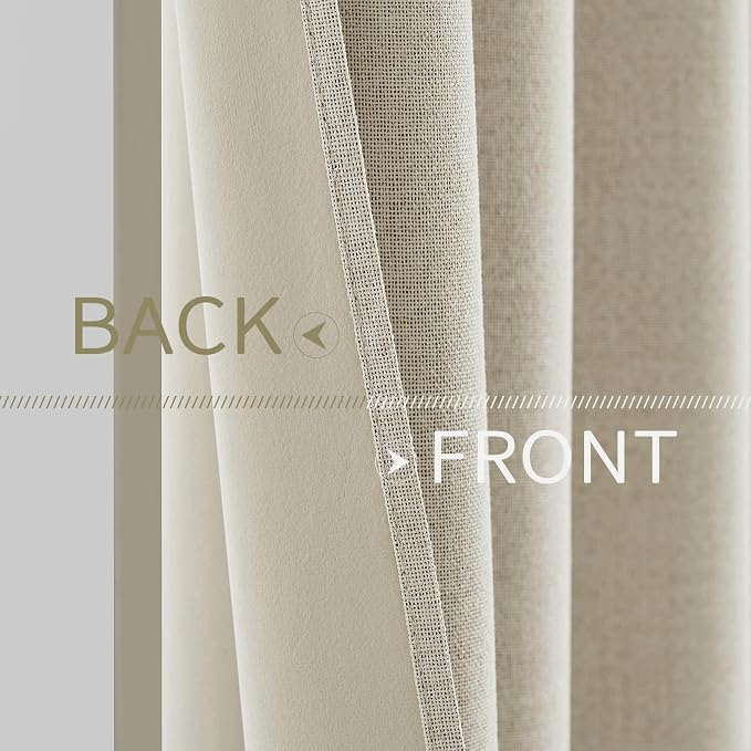 MIULEE 100% Blackout Linen Textured Curtains for Bedroom Solid Thermal Insulated Light Ivory Grommet Room Darkening Curtains & Drapes Luxury Decor for Living Room 52 x 45 Inch (2 Panels)