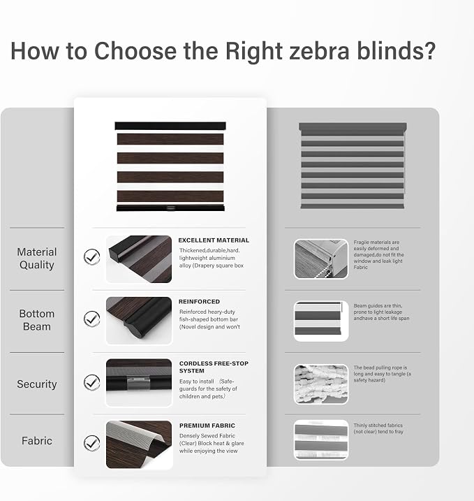 AOSKY Cordless Zebra Blinds for Windows Pull Down Roller Window Shades | 20"W x 72"H Brown, Dual Layer Light Filtering Shade with Privacy Day Night Control, Door Blind for Home Easy to Install