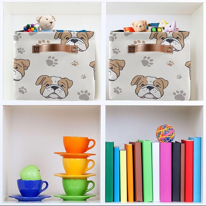 Aslsiy Storage Basket Dog Paws Nursery Bins English Bulldog Baby Box Canvas Clothes Shelf Basket Laundry Hamper Gift Basket for Home Closet 2 Pcs