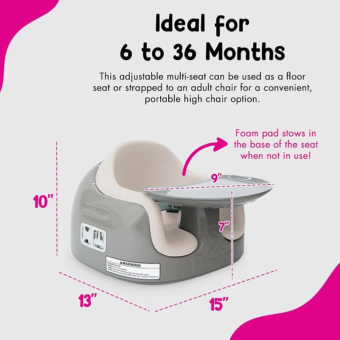 Bumbo 2 Pack 3-in-1 Multi-Seat for 6 to 36 Months, Travel Baby Feeding & Play Floor Seat, All-in-One Portable Booster with Tray & Toddler High Chair, Breige/White Sand