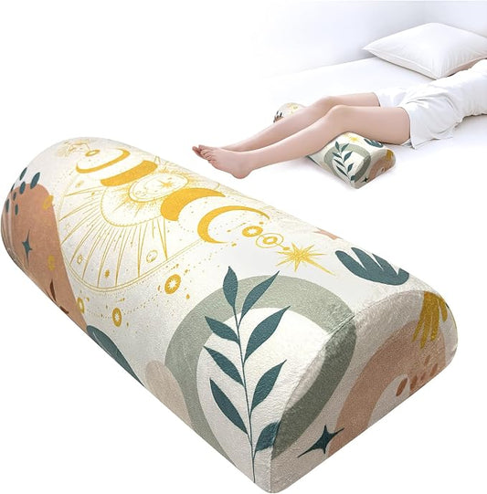 Knee Pillow for Back Sleeping – Half Moon Bolster Pillow for Under Knee While Sleeping Support, Leg & Back Pain Relief (21.5x9x5 Inches)