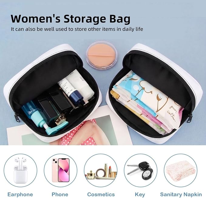Menstrual Pad Pouch Watercolor Tiger Stripe Cat, Reusable Feminine Hygiene Bag with Zipper, Compact for Ladies On the Go