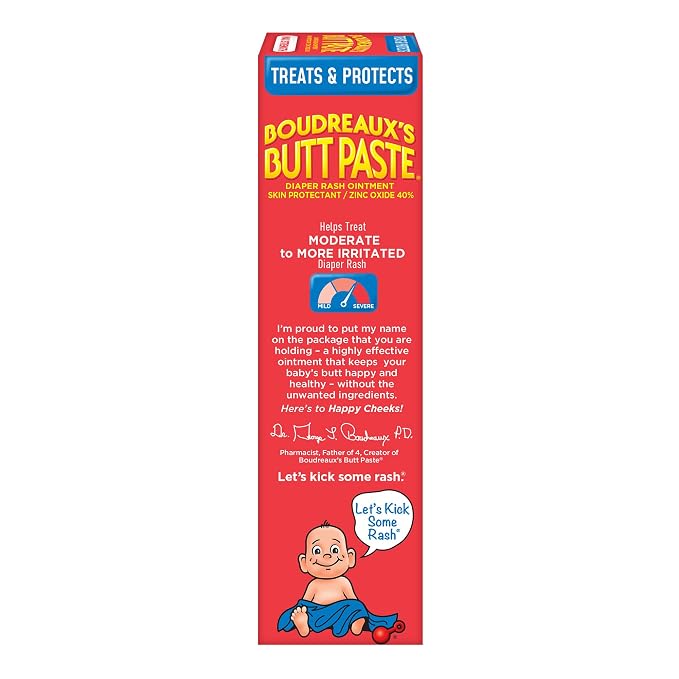 Boudreaux’s Butt Paste Max Strength Diaper Rash Cream for Baby, Ointment With Zinc Oxide, 4 oz Tube