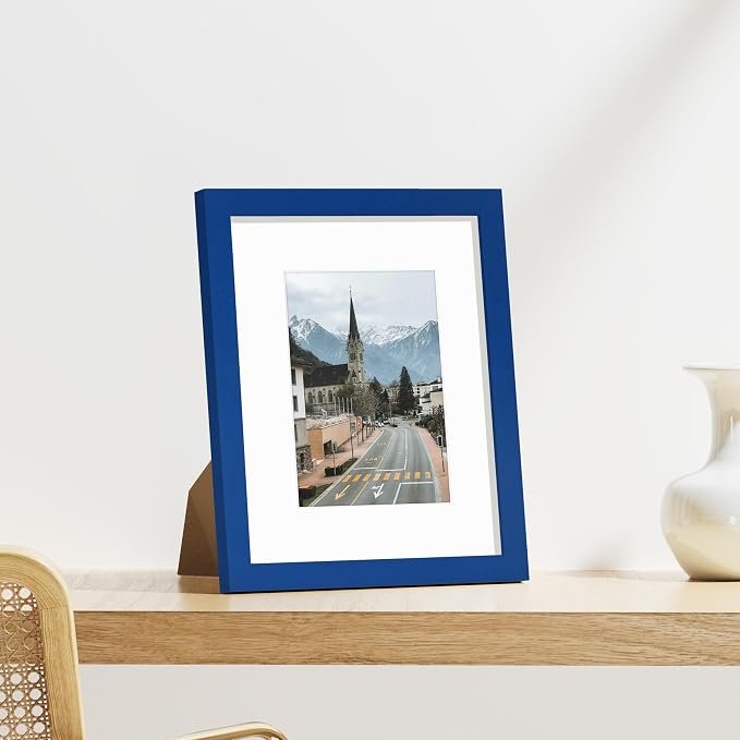 Vittanly 8x10 Picture Frames Set of 9 for Wall or Tabletop Display, Blue | Display Pictures 5x7 with Mat or 8x10 without Mat, Small Photo Frames, Engineered Wood with Shatter Resistant Plexiglass