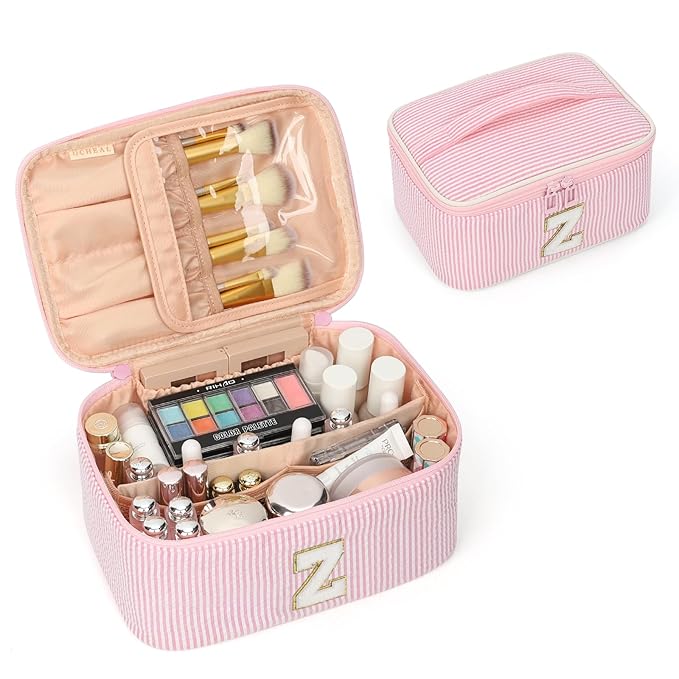 OCHEAL Makeup Bag Valentines Day Gifts for Women, Monogram Cosmetic Bag Pink Travel Makeup Case Beauty Toiletry Bag Organizer Personalized Gifts for Girls Bridesmaid, Sister, Wife, Friends Initial Z
