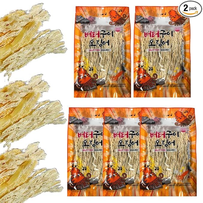 JOKUNA - Korean dried squid - Soft and chewy texture squid (Spicy, Butter, Roasted) (Butter - 5 pack)