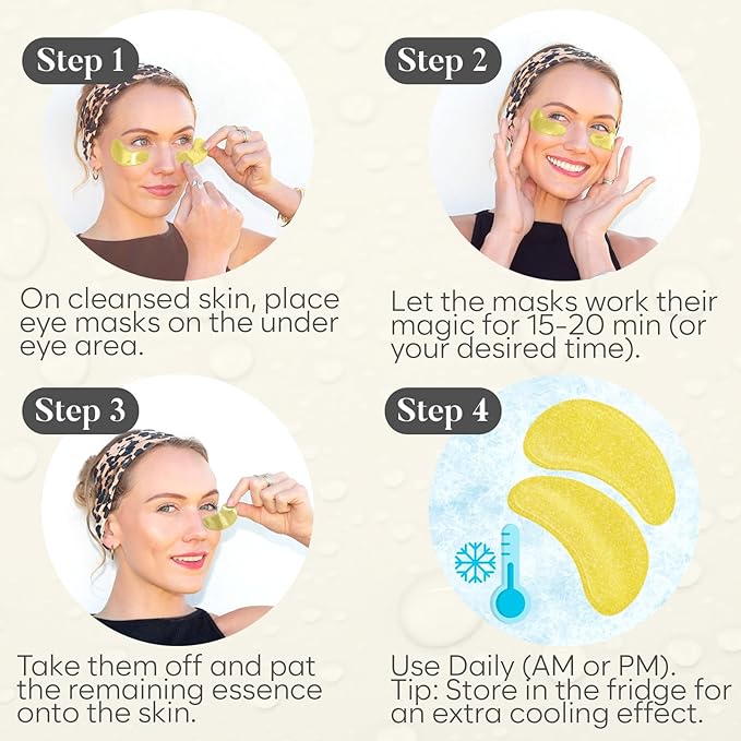 BLOOMORA 24K Gold Under Eye Patches (30 Pairs) - For Dark Circles & Puffiness - Hydrating Eye Mask for a Revitalized Look