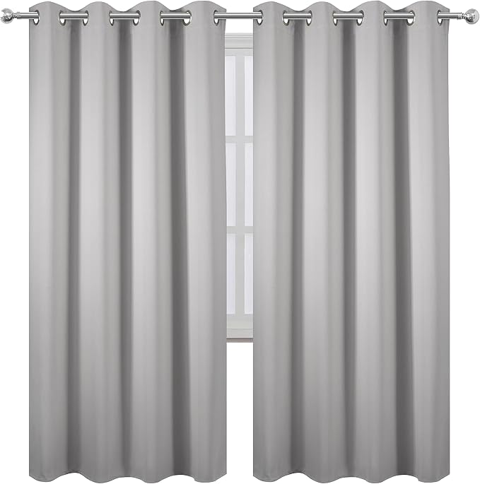 LEMOMO Light Grey Thermal Blackout Curtains/52 x 72 Inch/Set of 2 Panels Room Darkening Curtains for Bedroom