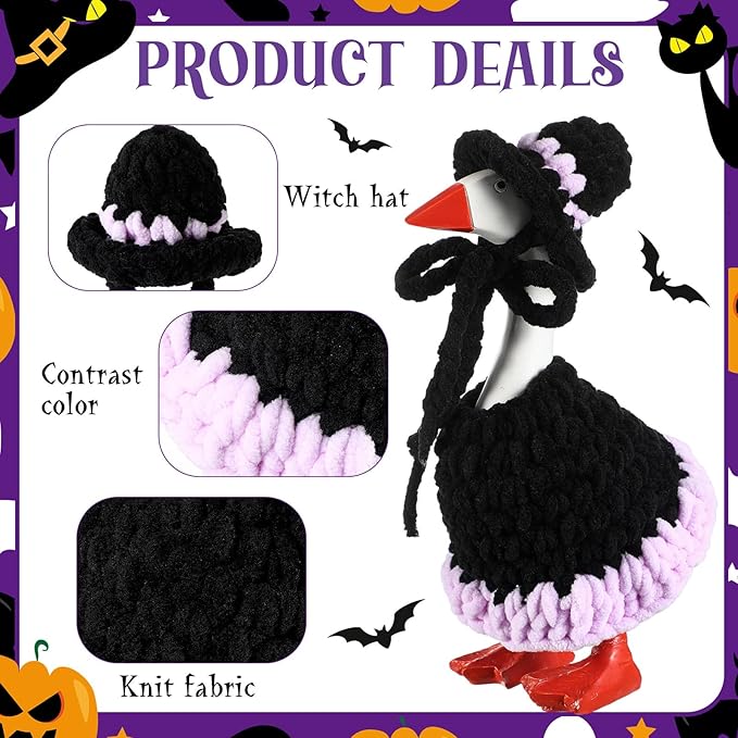 Halloween 7inch Desk Goose Outfits Mini Knitted Costume with Hat for Desk Magnetic Goose Key Holder Halloween Decor (Witch)(1 Set,Witch)