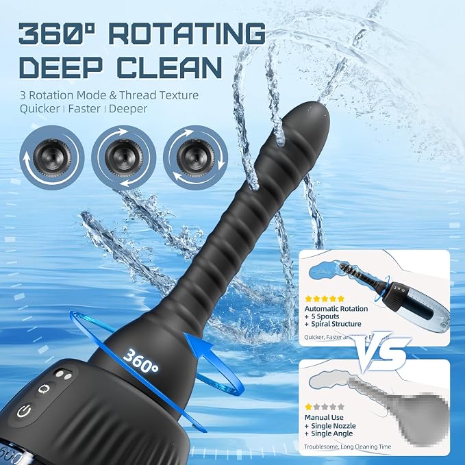 Anal Douche Automatic Rotating Enema - 20oz Douches for Men & Women 360° Deep Cleansing 5 Spouts with 3 Speeds of Rotation & Spray, Anti-Backflow Electric Enema Bulb Remote Control Silicone Enema Kit