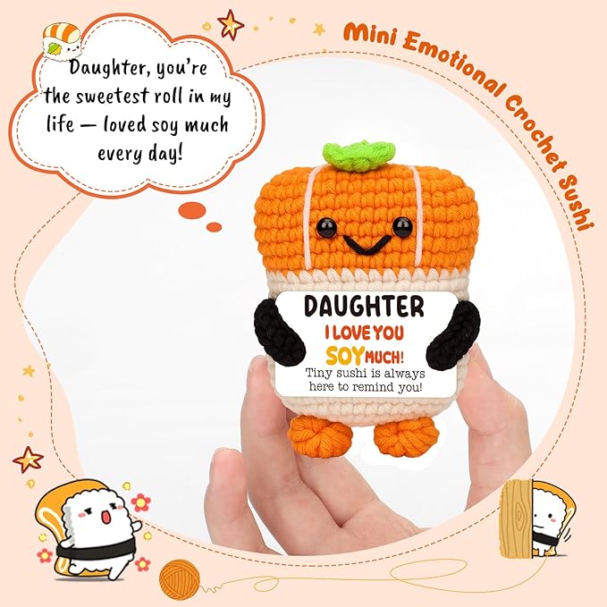 Mini Daughter Birthday Gifts from Mom Dad Funny Handmade Emotional Crochet Sushi I Love You Gifts for Daughter from Mother Father Back to School Graduation Christmas Stocking Stuffers Present