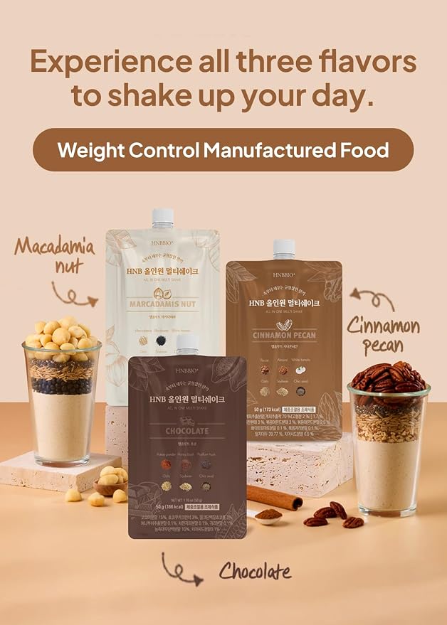 Korean Food All-In-One Multi Shake, Cinnamon Pecan, Fiber, 7 Pack, 350g | Cinnamon pecan-flavored powder blend with dietary fiber in convenient individual packs