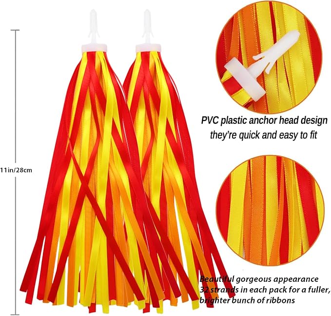 PLATT Kid's Bicycle Handlebar Streamers Colorful Ribbons Tassel for Girls Boys Bicycle Handlebar Scooter Handgrip (1Pair) (orange)