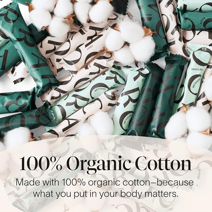Cora Organic Applicator Tampons | Regular & Light Absorbency | 100% Organic Cotton, Unscented, BPA-Free Compact Applicator | Leak Protection | Packaging May Vary | 72 Total