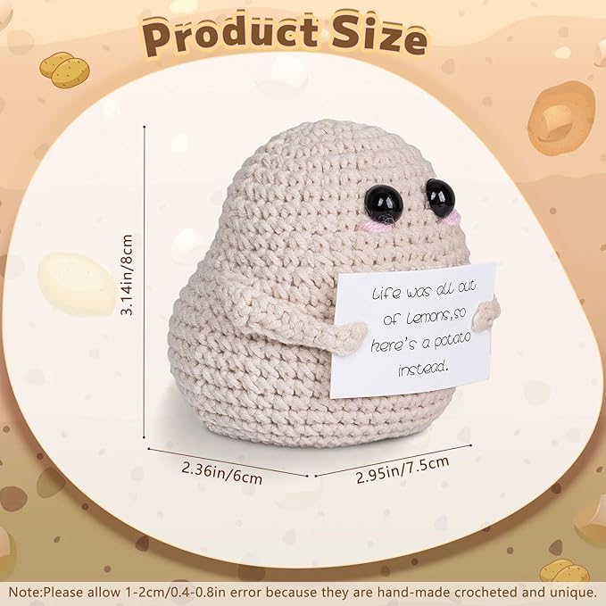 Funny Gifts for Birthday - Crochet Potato Funny Emotional Crocheted Support Potato with Positive Gift Cards Suitable for Birthday Gag Gift