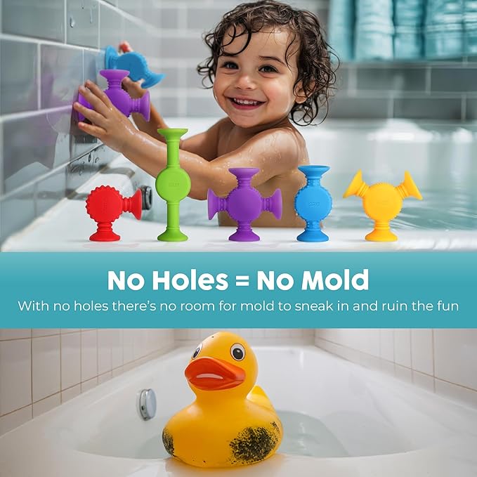 BUNMO Bath Toys Suction - Connect, Build, Create - Bath Toys - Hours of Fun & Creativity - Fine Motor Skills - Stimulating Sensory Toys - Non-Mouthable Toy 3+ - Textured 44 Pack