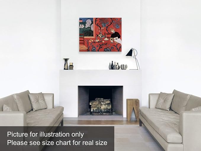 Niwo ART - Red Room (Harmony in Red), World's Most Famous Paintings Series, Canvas Wall Art Home Decor, Gallery Wrapped, Stretched, Framed Ready to Hang (20"x16"x3/4")
