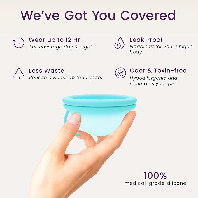 Ecoblossom Reusable Menstrual Disc - Menstrual Cup - Soft Period Disc for Women Designed with Flexible, Medical-Grade Silicone Period Cup (Cyan)