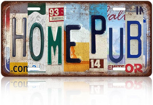 Vintage Home PUB License Plate Wall Decor Bar Metal Tin Sign 12 x 6 Inches