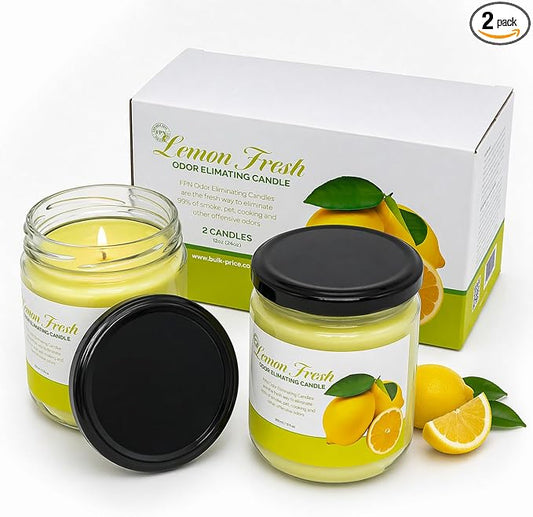 Candle Set Odor Eliminating – 2 Pack - 12oz – Long-Lasting Soy Wax Candles – Neutralizes Pet, Kitchen & Smoke Odors – Clean Burn, Eco-Friendly, Aromatherapy Candle (Lemon Fresh)