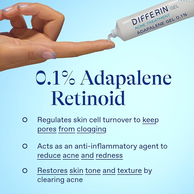 Differin Acne Treatment Gel, 60 Day Supply, Retinoid Treatment for Face with 0.1% Adapalene, Gentle Skin Care for Acne Prone Sensitive Skin, 15g Tube (Pack of 2) (Packaging May Vary)