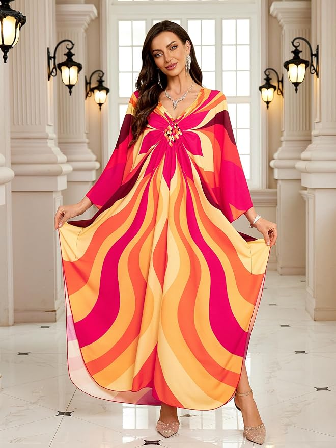 Mumu Dresses for Women Plus Size, Bohemian Kaftan Beach Cover Up Long Maxi Nightgown Soft Loungewear