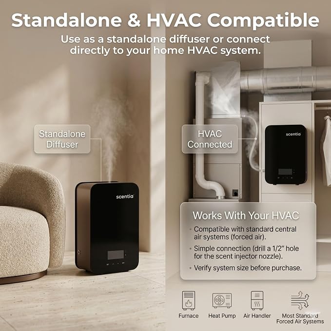 HVAC Scent Diffuser System with App | Waterless Diffuser for Home, Office, Large Room, Studio, Yoga,| Coverage Upto 2500 Sq.ft | Scentia CASA SC 2000 Black/Rose Gold