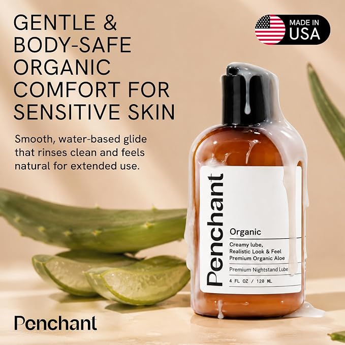 Penchant Premium Organic Lube – Clean & Realistic Personal Lubricant – Water-Based Aloe Juice & Vitamin E Formula for Men, Women & Couples, 4 Fl Oz