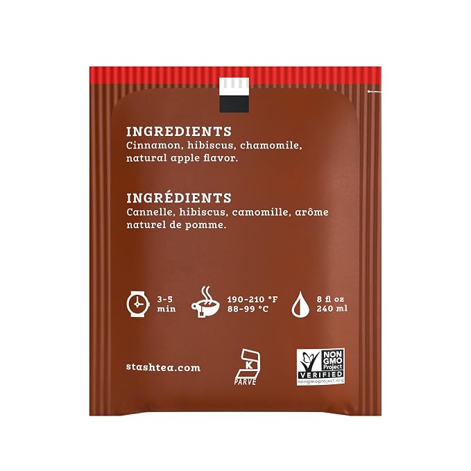 Stash Tea Cinnamon Apple Chamomile Herbal Tea - Caffeine Free, Non-GMO Project Verified Premium Tea with No Artificial Ingredients, 100 Count (BULK PACKAGING)