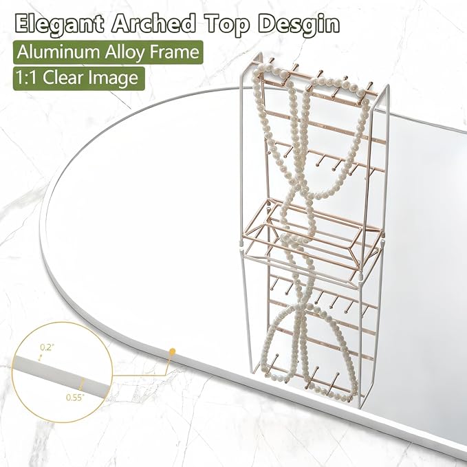 Dewfig Full Length Mirror, 70"x26" Arched Full Body Mirror, White | Aluminum Alloy Frame Floor Mirror, HD Shatterproof Tempered Glass, Lean/Stand/Wall for Living Room,Bedroom, Dressing Room