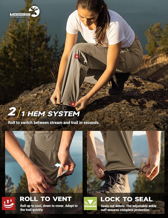 Moosehill Women's Hiking Pants Lightweight Quick Dry Water Resistant Cargo Travel Work Summer Pants for All Seasons