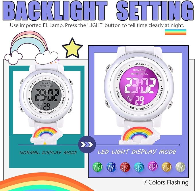 3D Cartoon Waterproof Watches for Girls with Alarm - Best Toys Gifts for Girls Age 3-12
