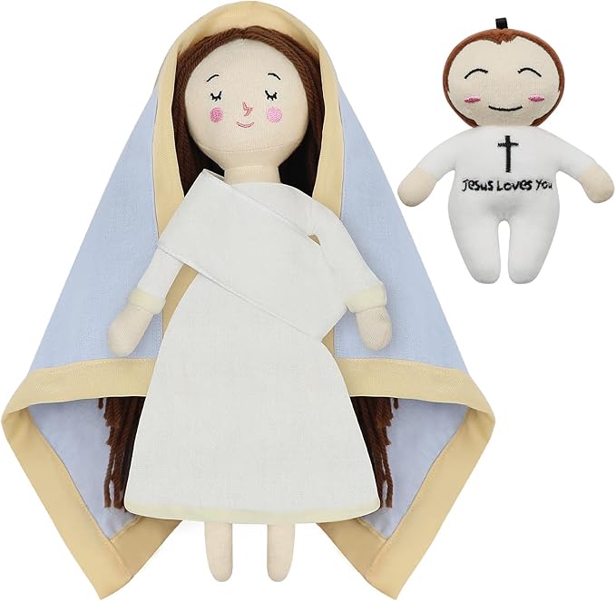 free-space Jesus Plush Doll Virgin Mary Doll Religious Toys Guardian Angel Stuffed Baptism Plush Toy Gifts for Kids for Christening Religious Christmas (Virgin Mary with Baby Jesus)