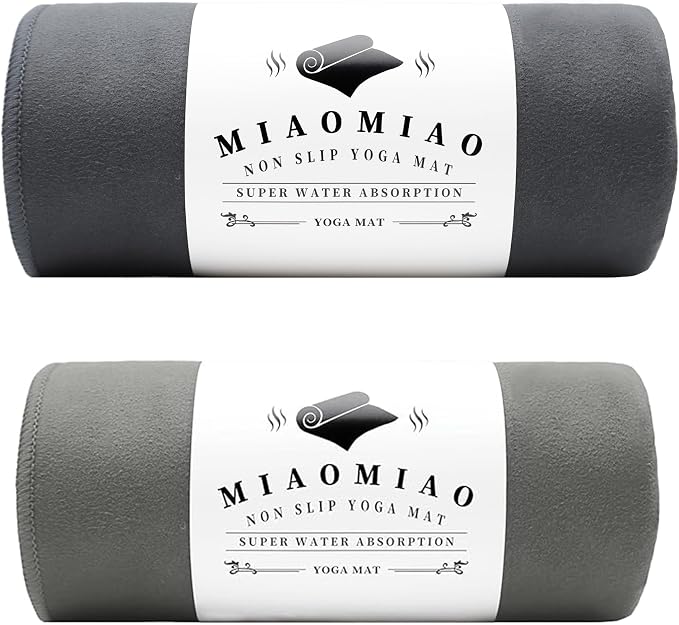 MIAOMIAO 2 Pack Non-Slip Hot Yoga Towel Set,Super Absorbent Microfiber in, 24.5" x 72" - Anti-Slip, Injury Free Design for Pilates, Yoga Mats, Exercise, and Fitness Gear Carbon Grey/Light Grey