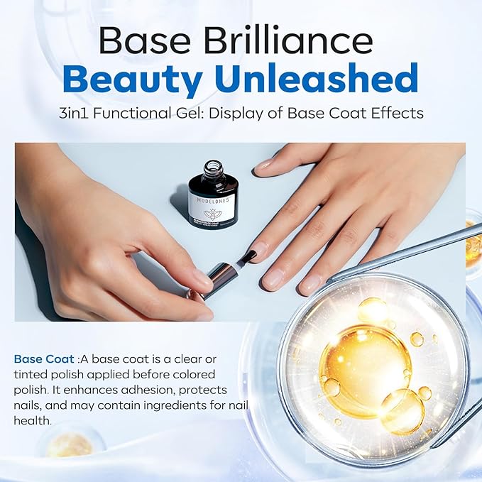 modelones Builder Rubber Gel Base Coat for Nails, Clear Rubber Base Gel Nail Polish for Strengthen/Apex Building/Enhance/Reinforced Long Lasting Fiber Protect Soak Off U V LED Gift for Thin Weak Nails