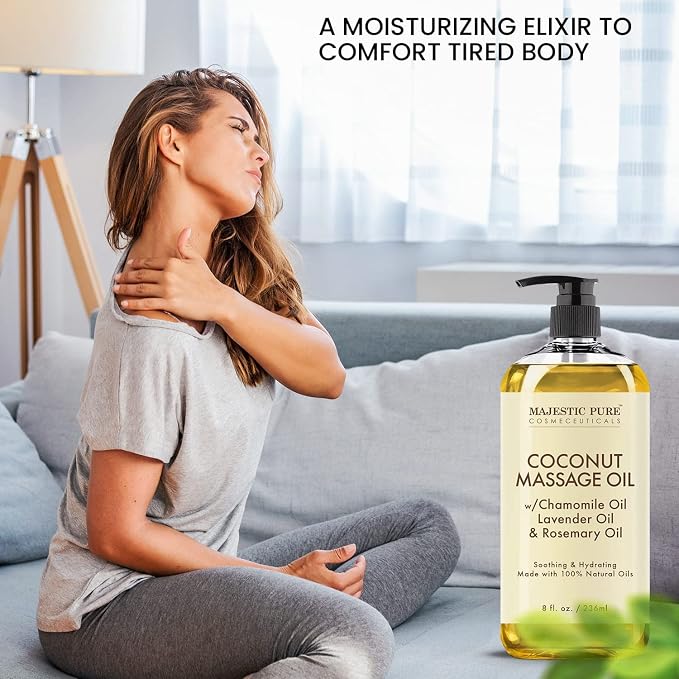 MAJESTIC PURE Coconut Massage Oil (8 oz) and Eucalyptus Mint Massage Oil (8 oz) Bundle